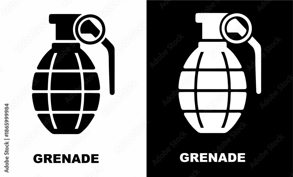 Фотография Professional hand grenade weapon icons in black and white solid styles, designed