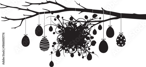 Easter eggs hanging from a branch