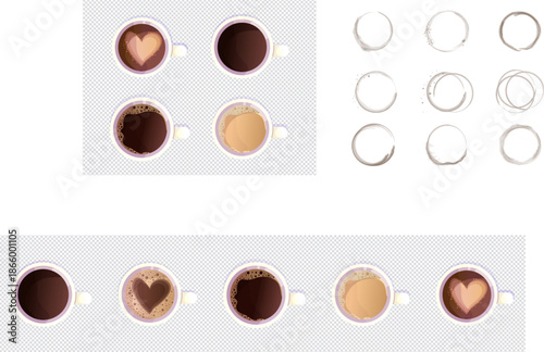 Coffee cup stain, ring circle splash. Splashes of cups, mugs and drops. dirty abstract rings and drops. Grunge decorative neoteric vector elements