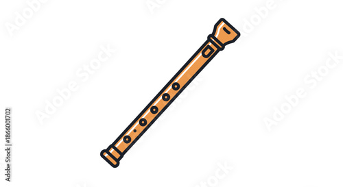 Cartoon Illustration of a Wooden Recorder Musical Instrument.