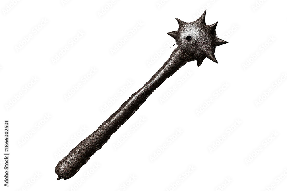 Fototapeta premium Spiked medieval mace isolated with transparent background for design use.