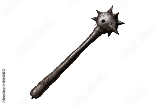 Spiked medieval mace isolated with transparent background for design use.