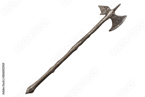 Ornate poleaxe weapon on transparent background for digital art use.