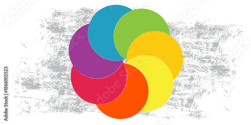 Colorful overlapping circles of infographic pie chart divided into 4 parts. Diagram, chart with 4 steps, options, parts, processes with colorful petals. Vector Illustration.