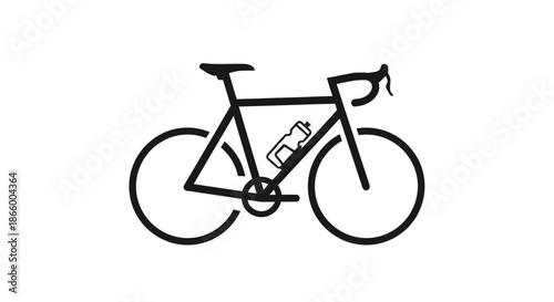 Simple black line art icon of a road bicycle with a water bottle.