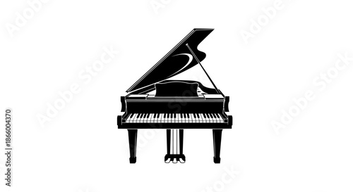 Elegant Black Grand Piano with Open Lid Musical Instrument.