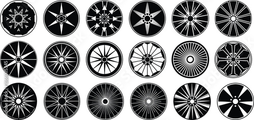 Abstract Circular Design Collection Featuring Radial, Geometric, and Wheel-Inspired Patterns for Automotive, Industrial, and Graphic Design Use