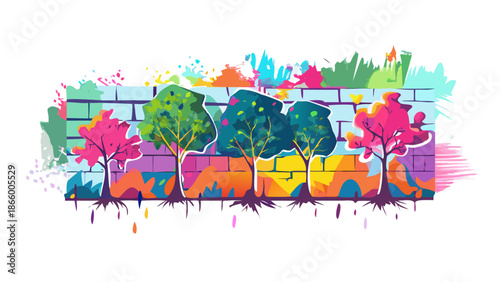 Colorful urban forest mural