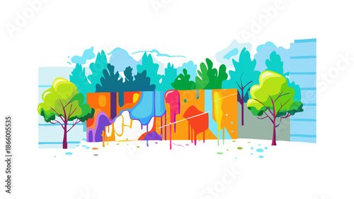 Colorful forest scene