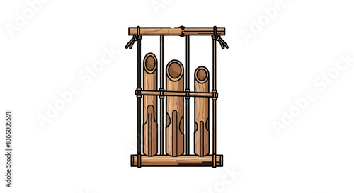Hand-drawn Bamboo Wind Chimes with Natural Wood Grain.