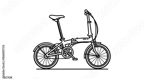 Detailed Line Art Illustration of a Foldable Bicycle.