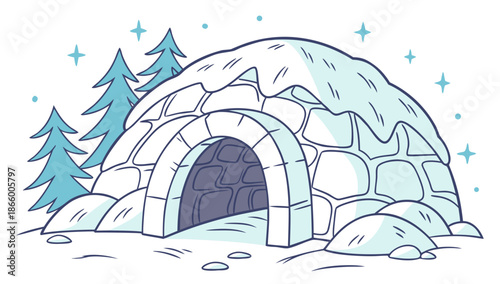 Winter igloo in a snowy forest