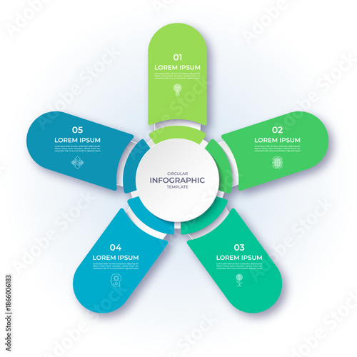 Vector infographic cycle diagram with 5 steps, parts, segments. Infographic circular template that can be used for report, business analytics, data visualization, presentation.