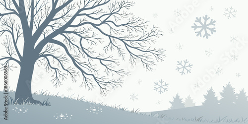 Winter landscape with snowflakes
