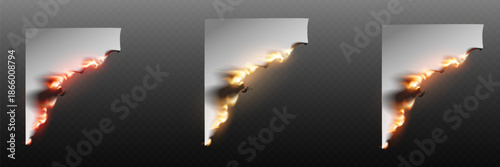 Realistic paper burn transition with fire flames.