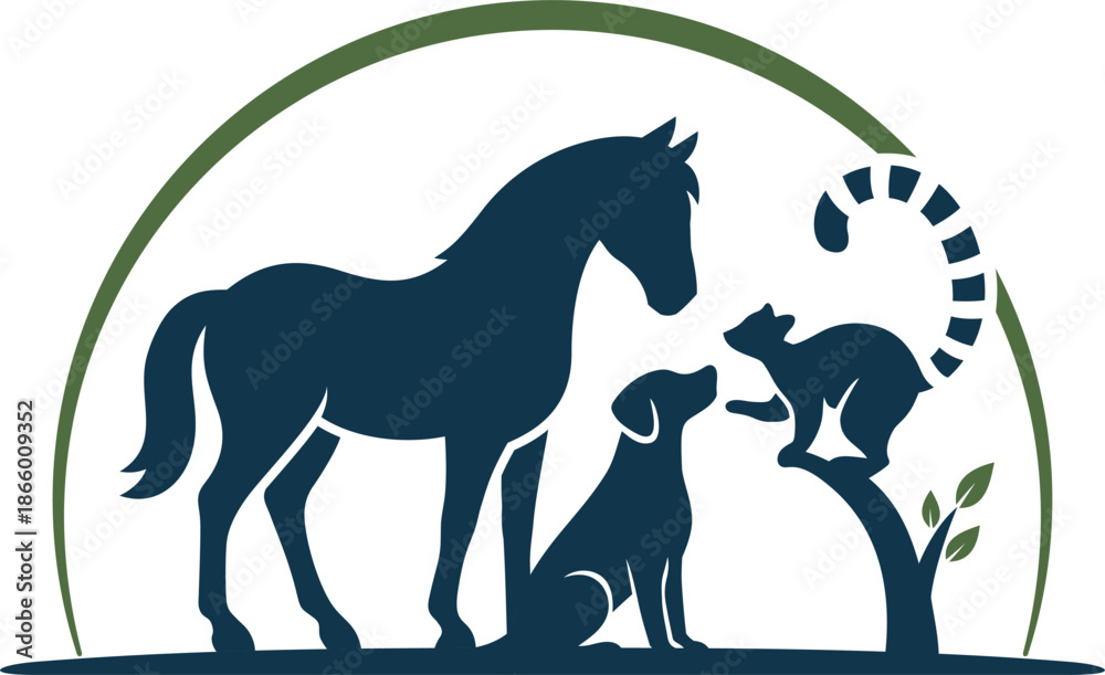 Obraz premium HORSE, DOG, AND RACCOON LOGO ILLUSTRATION