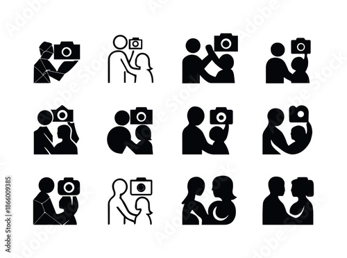 Anniversary Logo Set. Celebrating anniversaries with creative photoshoots. Icon set. Set Logo of Celebrating anniversaries with creative photoshoots: couple