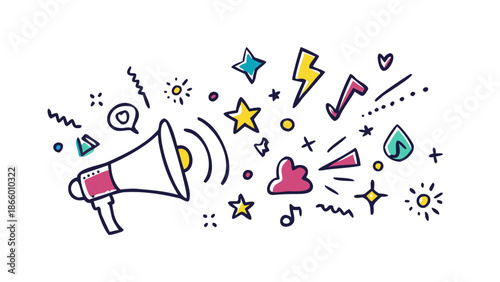 Creative illustration with megaphone and icons