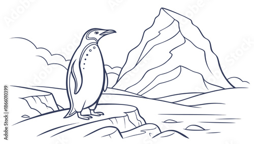 Penguin in an icy landscape