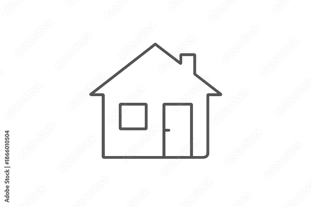 Fototapeta premium Simple outline drawing of a house on a transparent background image.