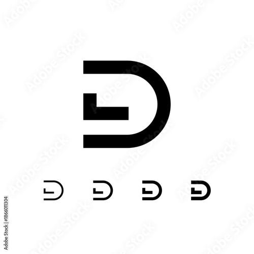 Letter D, digital alphabet cyber font, including set of four different letters, vector illustration 10EPS