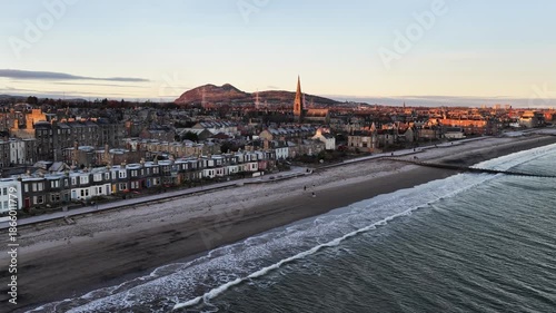Sunrise Sunset Over The Sea & Town Portobello Beach Edinburgh Scotland Aerial Drone Footage 4k DJI Mavic 4 Pro 