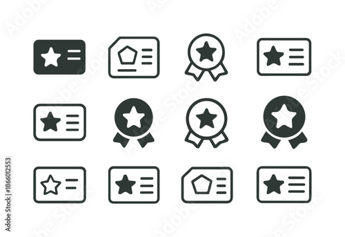 Bonus Check Icons. Bonus check. Icon set. Set Logo of bonus check: reward star stamp. harmonious logo variations of the same emblematic concept, each with
