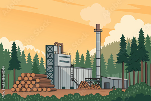 Biomass Power Plant Forest Edge Back