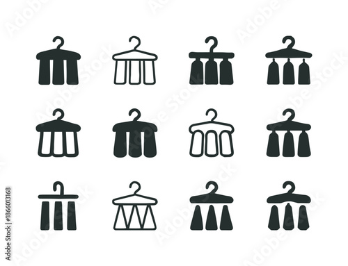 Vertical Storage Icons. Using vertical storage solutions. Icon set. Set Logo of Vertical storage solutions: hanging rack. harmonious logo variations of the