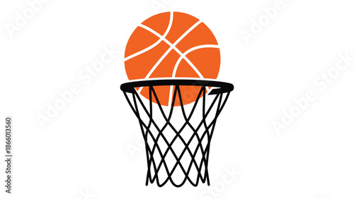 Illustration of a basketball passing through a hoop net