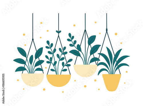 Hanging Planters Paradise. Hanging planters paradise. A series of hanging pots sway gently, leaves forming rhythmic arcs. Sunlit particles float like warm