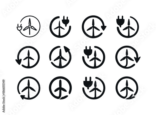 Smart Energy Logos. Smart energy grids. Icon set. Set Logo of Smart energy grids: renewable energy loop. harmonious logo variations of the same emblematic