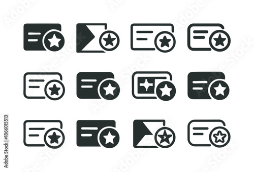 Bonus Check Icons. Bonus check. Icon set. Set Logo of bonus check: reward star stamp. harmonious logo variations of the same emblematic concept, each with