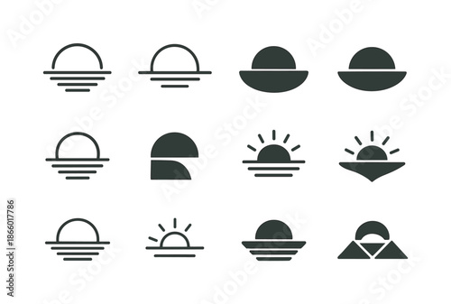 Twilight Icon Variations. Twilight. Icon set. Set Logo of Twilight: fading horizon. harmonious logo variations of the same emblematic concept, each with