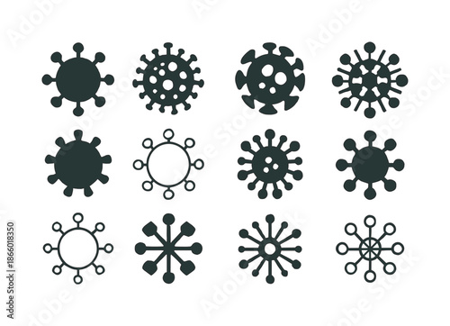 Cold & Flu Icons. Cold and flu symptoms. Icon set. Set Logo of Cold and flu symptoms: virus particle. harmonious logo variations of the same emblematic