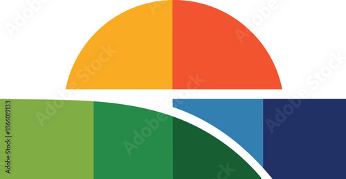 Abstract colored background template semi circle with green blue gradient shapes flat vector design