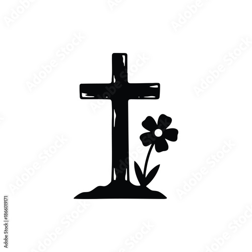 Christian cross with flower silhouette