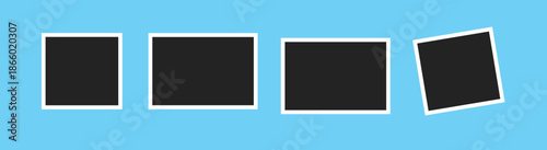 Photo Frames set isolated on blue, Group of realistic black frames mock up vector. Empty framing for your design. Vector template for picture, painting, poster, lettering or photo gallery