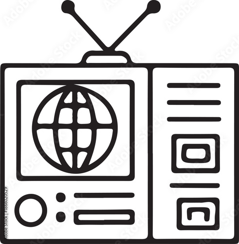 News and Media Line Icon  – Television, Newspaper, radio, Broadcasting, Reporter and Journalism Icons