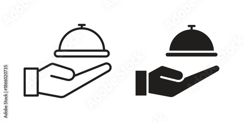 Hand holding tray icons collection. Line vector sign, symbol for web and mobile