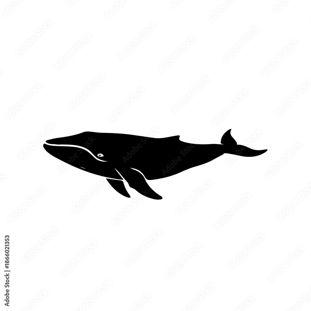 Obraz premium A striking black silhouette of a majestic whale swimming gracefully in the ocean.