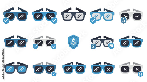 Collection of Various Sunglasses with Symbols.