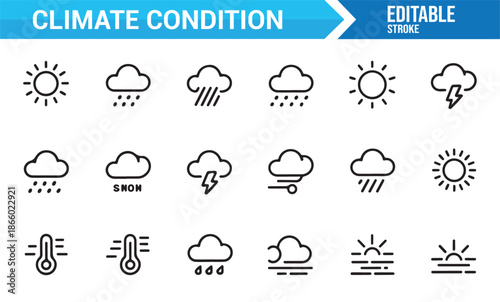 Temperature and weather condition line icons