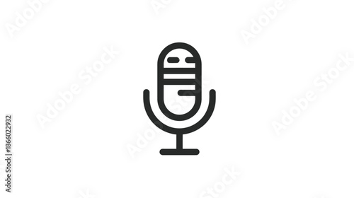 Simple black line art microphone icon representing sound recording, voice communication, podcasting, broadcasting, and audio technology symbol.