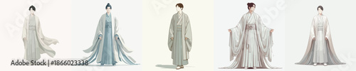 Vector of a man wearing Hanfu clothes. Vector, minimalist, illustration, icon set.
