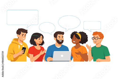 Diverse group of young people collaborating and communicating