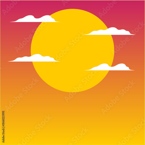 Sunset with Yellow Sun and Clouds Gradient Background