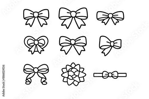 Collection of nine white bow icons on a dark gray background