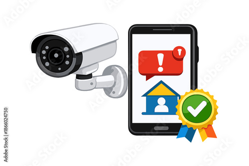Security camera and smartphone with alert notification and verification badge