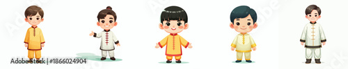 Vector of a little boy wearing a Tang Suit. Vector, minimalist, illustration, icon set.
